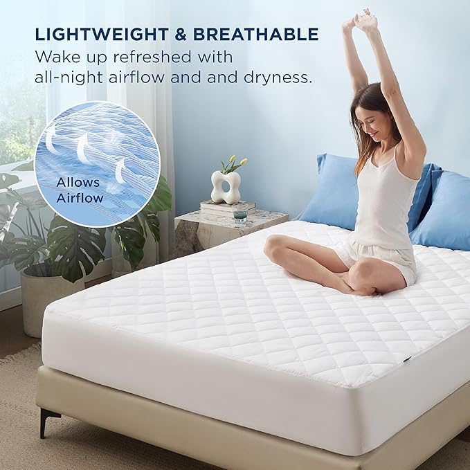 Bedsure King Mattress Protector, Quilted Waterproof Mattress Pad with Deep Pocket up to 22 Inches, Soft Breathable Noiseless Bed Cover, Topper Bed King White for Home, Bedroom, Hotel - White