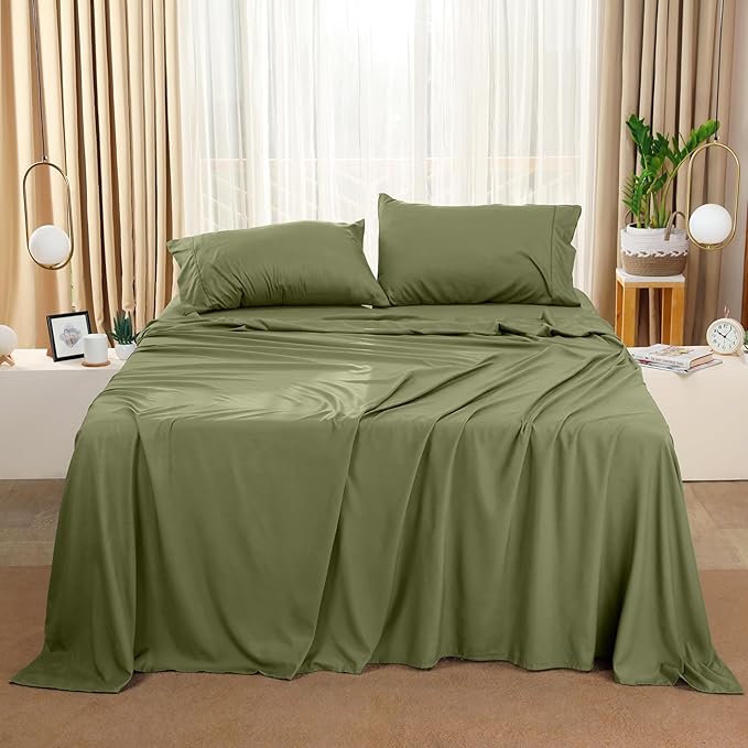 Utopia Bedding Full Sheet Set – 4 Piece Bed Sheets for Full Size Bed, Soft and Breathable Microfiber, Includes 1 Fitted Sheet, 1 Flat Sheet and 2 Pillowcases (Olive)