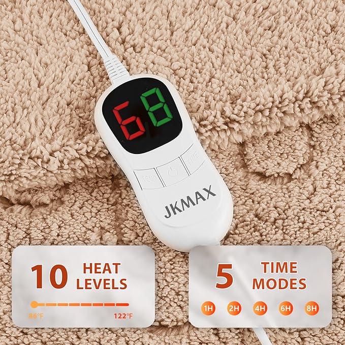 Heated Electric Blanket Full Size - 72"x84" Flannel Heating Blanket with 10 Heating Levels & 5 Time Settings Over-Heat Protection, Winter Warmer for Adults with ETL Certification（Beige）