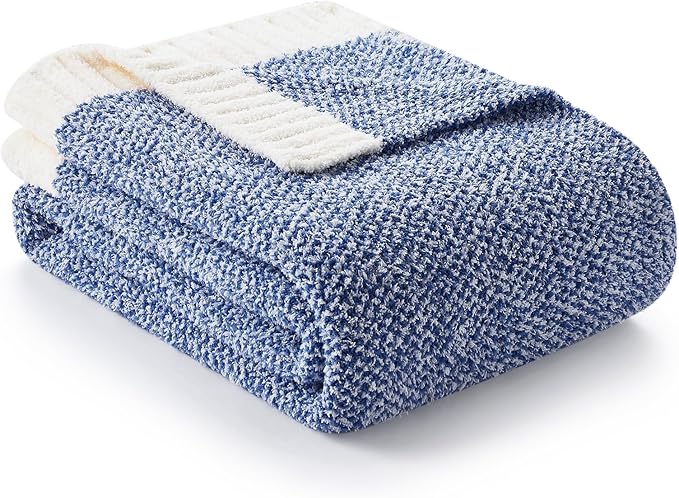 Snuggle Sac Royal Blue Twin Size Reversible Super Soft Blanket for Bed and Sofa, Heather Blue, 60x80 inches
