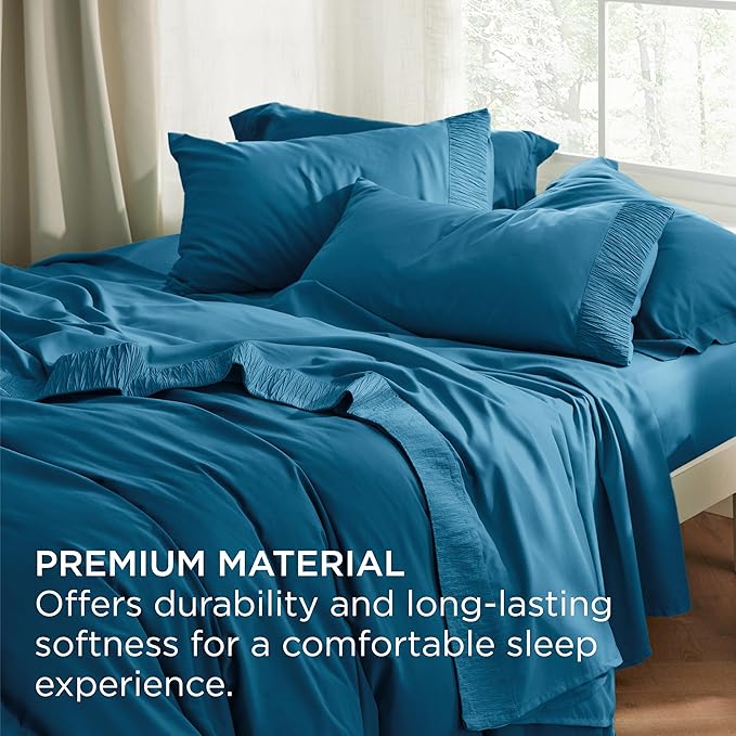 Bedsure Full Size Bed Sheets - 4 Pieces Soft Full Sheet Set - Breathable & Cooling - Hotel Luxury - Easy Care Polyester Microfiber Bedding for Women, Men, Teal Blue