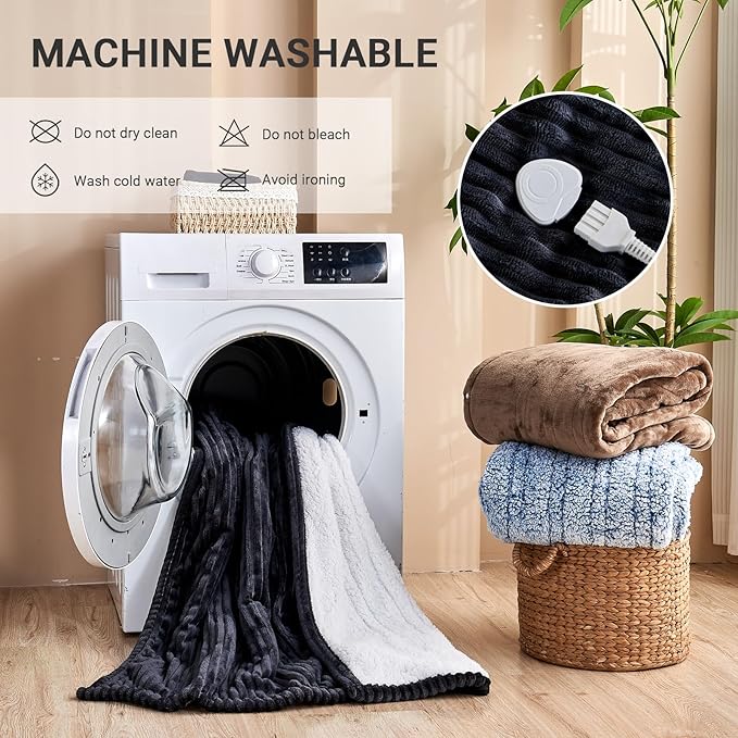 Heated Blanket Electric Full, Soft Flannel Heating Blanket with 8 Hours Auto Off 10 Fast Heating Levels Machine Washable Sherpa Heated Blanket with Overheating Protection