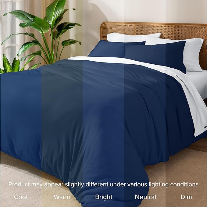 Bare Home 100% Organic Cotton Jersey Duvet Cover Set - Full/Queen Size - Ultra Soft - 100% Cotton - 3pcs - Corner Ties - Button Closure - Bedding Duvet Cover & Pillow Shams (Full/Queen, Dark Blue)