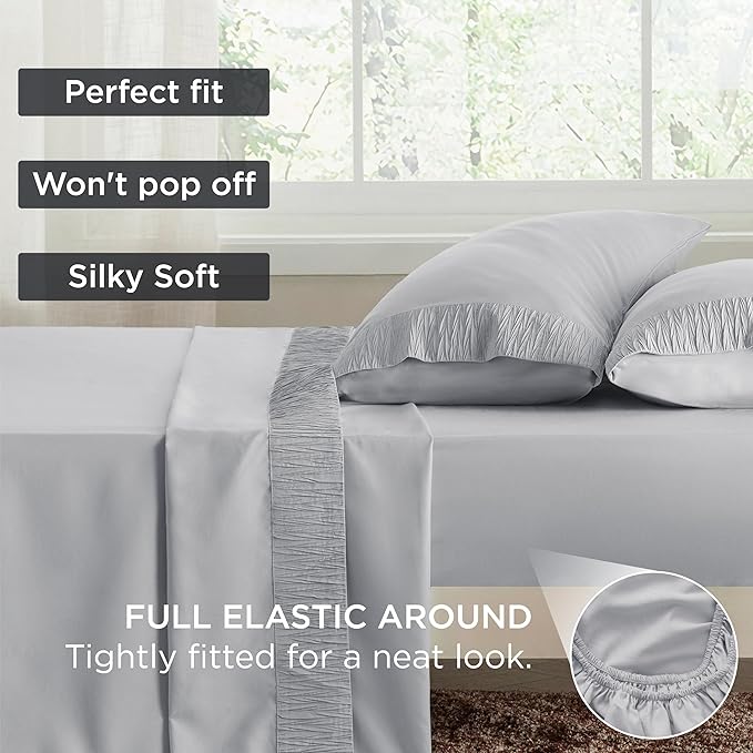 Bedsure Twin XL Sheet Sets Dorm Bedding - 3 Pieces Soft Extra Long Twin Sheets, Hotel Luxury, Easy Care Microfiber for Women, Men, Light Grey