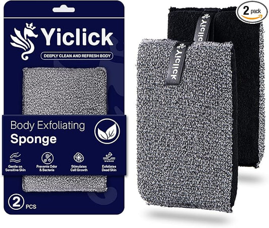 Yiclick Exfoliating Body Scrubber Exfoliator 2 Pack - Exfoliating Sponge, Shower Bath Sponge Loofah with Handle, Body Scrub Lufas Washcloth Net Brush, Dead Skin Remover for Body(Rectangle)