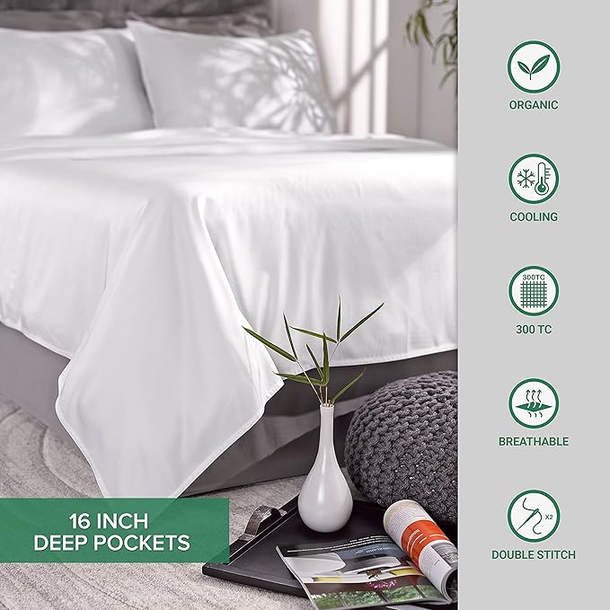 Pure Bamboo Split King Sheets, Genuine 100% Organic Viscose Derived from Bamboo Bed Sheet Set, Soft & Cooling, Double Stitching *Not for Split Top (Split King, Glacier)