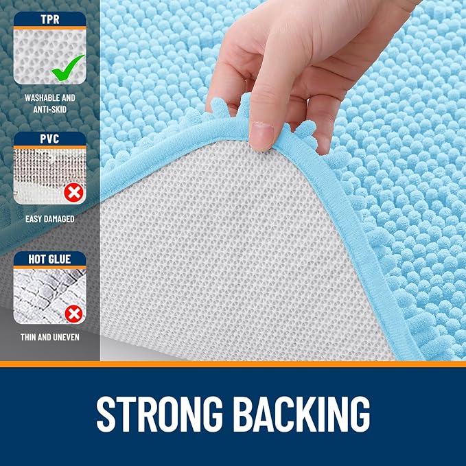 OLANLY Bathroom Rugs 70x46, Extra Soft Absorbent Chenille Bath Rugs, Rubber Backing Quick Dry, Machine Washable Bath Mats for Bathroom Floor, Tub and Shower, Home Decor Accessories, Sky Blue