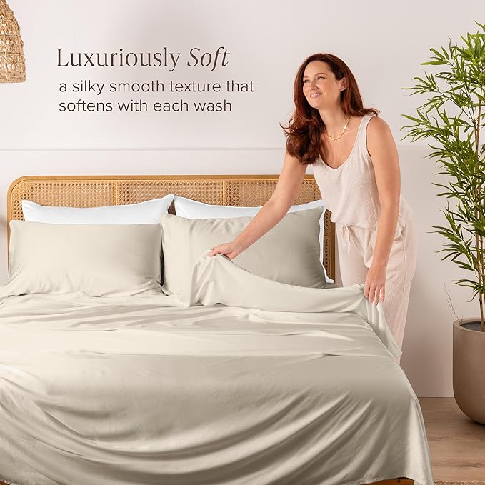 Bare Home 100% Rayon Made from Bamboo King Sheet Set - 4 Piece Bedding Set - Deep Pockets - Breathable - Easy Fit - Bedding Sheets & Pillowcases (King, Sand)