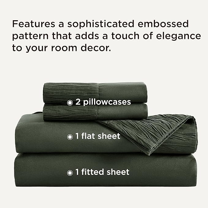 Bedsure Queen Sheet Set - 4 Pieces Soft Queen Size Sheets - Breathable & Cooling - Hotel Luxury - Easy Care Polyester Microfiber Bedding for Women, Men, Olive Green