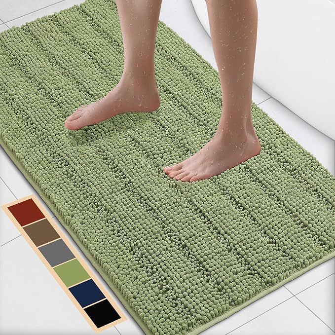 Bcoimo 44"×24" Chenille Bath Mat – Non-Slip with Backing Bath Rug Ultra-Absorbent and Machine Washable Bathroom Mat Quick-Dry Design. Ideal for Bathroom and Tub Areas