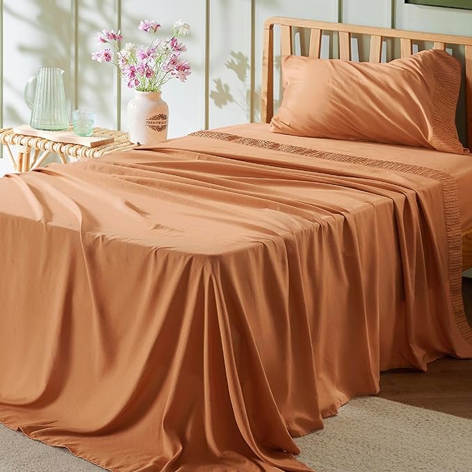 Bedsure Twin Sheets Set - 3 Pieces Soft Twin Bed Sheets - Breathable & Cooling - Hotel Luxury - Easy Care Polyester Microfiber Bedding for Women, Men, Dusty Orange