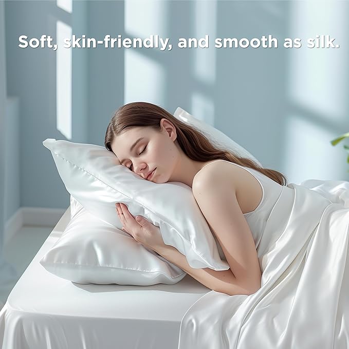 Bedsure White Pillow Cases Set of 2, Cooling Pillow Cases Queen, Rayon Derived from Bamboo Queen Pillowcases, Breathable & Silky Soft Cool Bedding Pillow Covers with Envelope Closure, 20x30 Inches