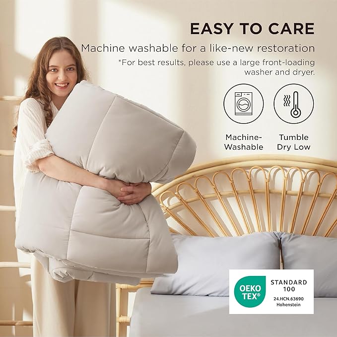 Bedsure Comforter Duvet Insert - Quilted Comforters King Size, All Season Duvet, GentleSoft Down Alternative Bedding, with 8 Tabs, Gifts for Women/Men, Linen, King 90 x 102 Inches