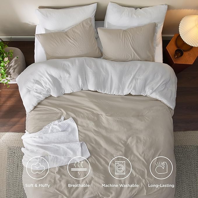 Bedsure California King Comforter Set, Reversible Beige Soft Prewashed Bedding for All Seasons, 3 Pieces Warm Down Alternative Bed Set, 1 Lightweight Comforter (104"x96") and 2 Pillowcases (20"x36")