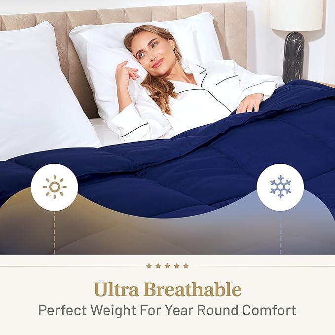 Lavish Comforts® Luxury Dark Blue Comforter | Navy Blue Duvet | Premium Bedding | Down Alternative Duvet Insert | Machine Washable Comforter | King 104" x 86"