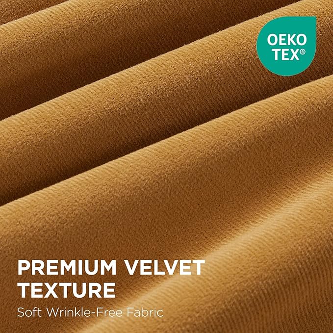 Joydeco Mustard Yellow 100% Blackout Curtains 120 Inch 2 Panels, Luxury Thermal Yellow Velvet Curtains for Bedroom Living Room, Soundproof Blackout Window Drapes, Grommet Top (52W x 120L)