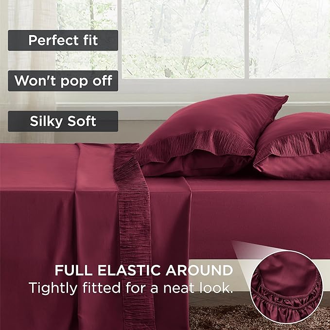 Bedsure Queen Sheet Set - 4 Pieces Soft Queen Size Sheets - Breathable & Cooling - Hotel Luxury - Easy Care Polyester Microfiber Bedding for Women, Men, Red