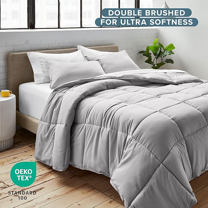 Bare Home Comforter Set - King/California King Size - Ultra-Soft - Goose Down Alternative - Premium 1800 Series - All Season Warmth (King/Cal King, Light Grey)