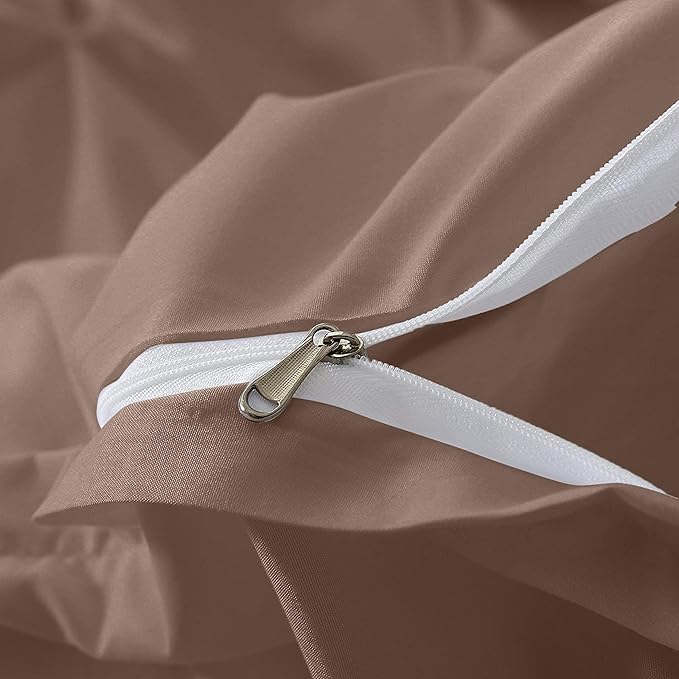 Pinch Pleated Duvet Cover Set 100% Cotton 3PC Super King Size 98x108 Duvet Cover Set, Decorative Pinch Design Taupe Duvet Cover with Matching Pillow Case