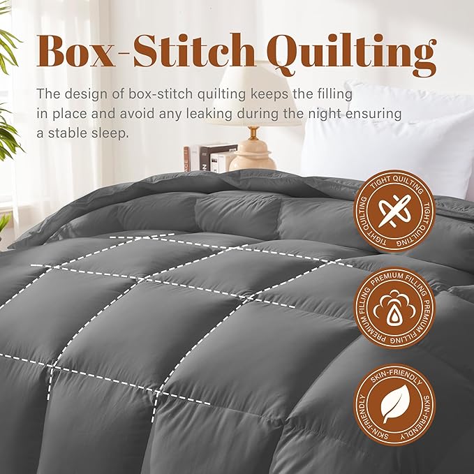 Cosybay Oversized King Size Feather Down Fiber Comforter - Grey 100% Cotton Duvet Insert - Luxury All Season Hotel Bedding Comforter,Medium Warmth 116 x 98 Inch