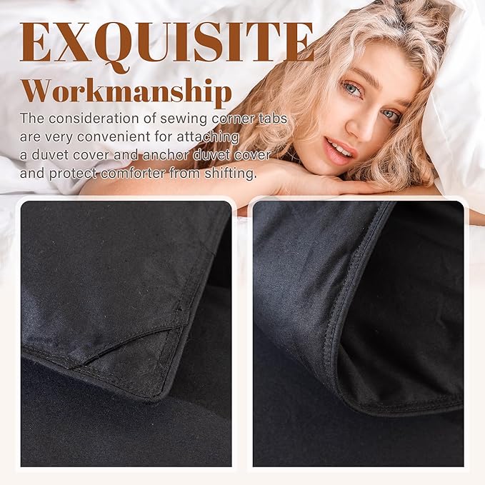 Cosybay Feather Down Fiber Comforter Twin Size - All Season 100% Cotton Duvet Insert - Luxury Medium Warmth Hotel Bedding Comforter, Fluffy and Cozy -Black, Twin 68 x 90 Inch