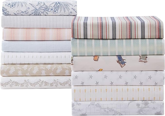 Tommy Bahama - King Size Sheets Set, Crisp & Tailored Cooling Sheets with a Smooth Cotton Percale Lightweight Feel - Bed Sheets with Matching Pillowcases & Fitted Sheet (Beach Chairs Multi)
