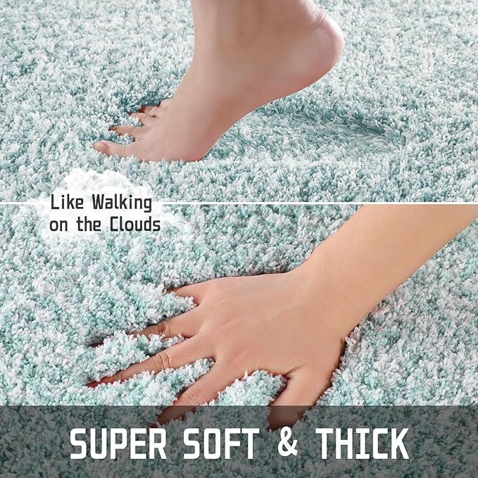 Yimobra Bath Rugs for Bathroom 32x20, Ultra Soft and Water Absorbent Bath Mats, Non Slip Plush Shower Mat, Microfiber Thick Matts for Bathroom Floor/Tub, Machine Washable, Sky Light Blue and White