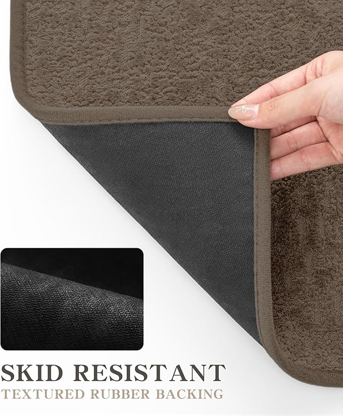 Chakme 2 Piece Bathroom Rug Sets, Ultra Thin Bath Mat, Absorbent & Quick Drying, Non Slip, Durable, Easy to Clean, Geometric Design, Coffee, 17" x 24"