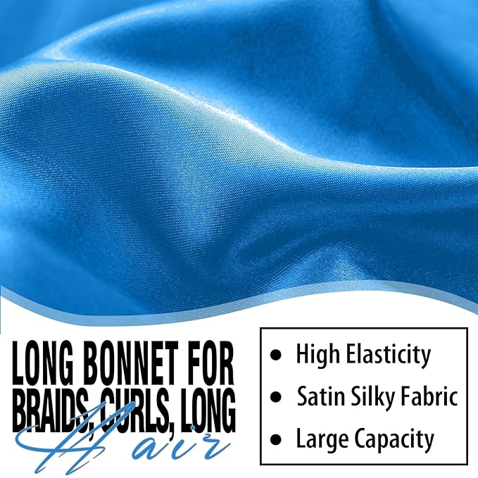 2Pcs Bonnets for Black Women Braid Bonnet, Large Long Satin Silk Bonnet for Braids,Black Women Braid Bonnet with Stretchy Tie Band for Sleeping Extra Long (Blue&Printing Flower) Purple