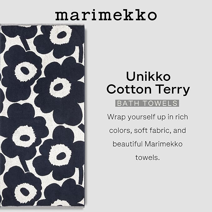 MARIMEKKO Unikko Terry Cotton Bath Towel (Beige) – Floral Patterned Bath Towels – 59 in x 28 in