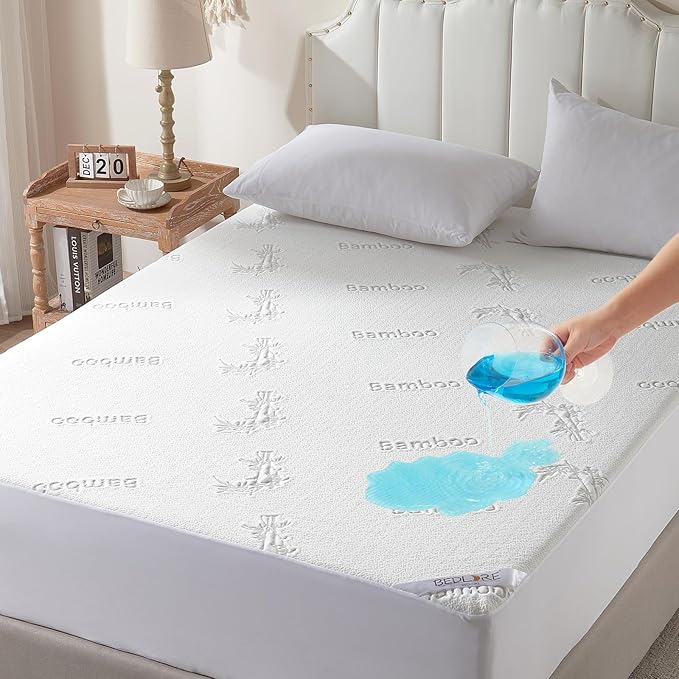 BEDLORE Full Size Waterproof Mattress Protector Viscose Derived from Bamboo, Soft Mattress Cover Fitted with Deep Pocket 6"-15", Breathable & Cooling Noiseless Mattress Pad, Machine Washable(White)