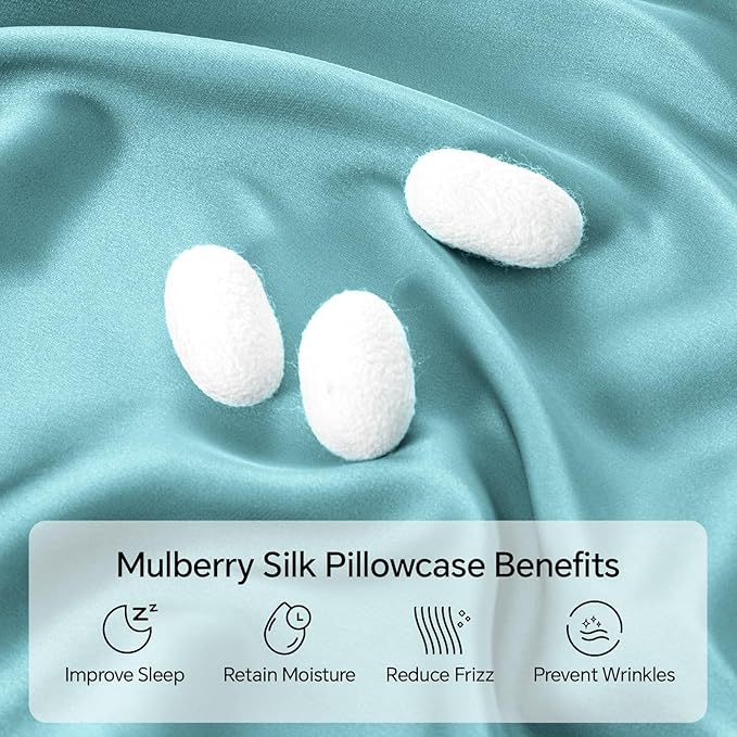 INFIIXSO Mulberry Silk Pillow Cases King Size Set of 2, Silk Pillowcase with Hidden Zipper 20"x36", Extraordinary Smooth and Soft Pillow Case for Hair and Skin(Ocean Mist, 2 Pack)