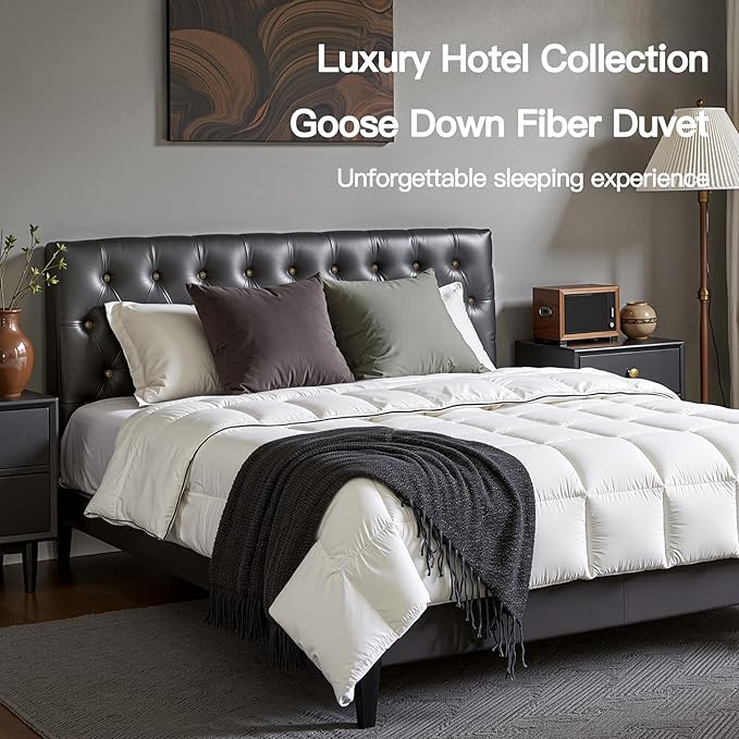 Goose Down Fiber Comforter California King Size, 100% Cotton Luxurious Hotel Duvet Insert for All Season, Fluffy and Cozy with 8 Corner Tabs Medium Warmth 104 x 96 Inch White