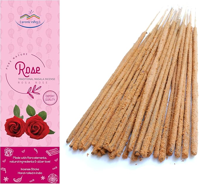 Rose Incense Sticks - Authentic Traditional Handrolled Masala Incense - 100 Grams - 75 to 85 Sticks