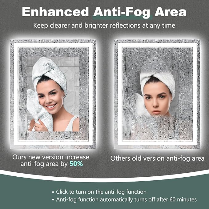 LED Bathroom Mirror with Lights: 48"x28" Wall Mounted Large Lighted Mirrors Fogless, Anti-Fog,Dimmable,Memory Function, Shatterproof Tempered Glass, Espejos para Baños, ETL Listed