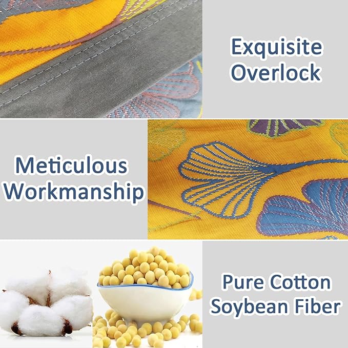 Ginkgo Leaf Cotton Quilt Blue Orange Reversible King Size Bedspread Coverlet for All Seasons Lightweight Muslin Quilt Throw Blanket for Bed, Couch (King)