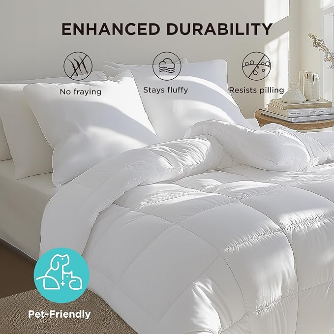 Bedsure Comforter Duvet Insert - Quilted Comforters Oversized King Size, All Season Duvet, GentleSoft Down Alternative Bedding, with 8 Tabs, Gifts for Women/Men, White, Oversized King 116 x 98 Inches