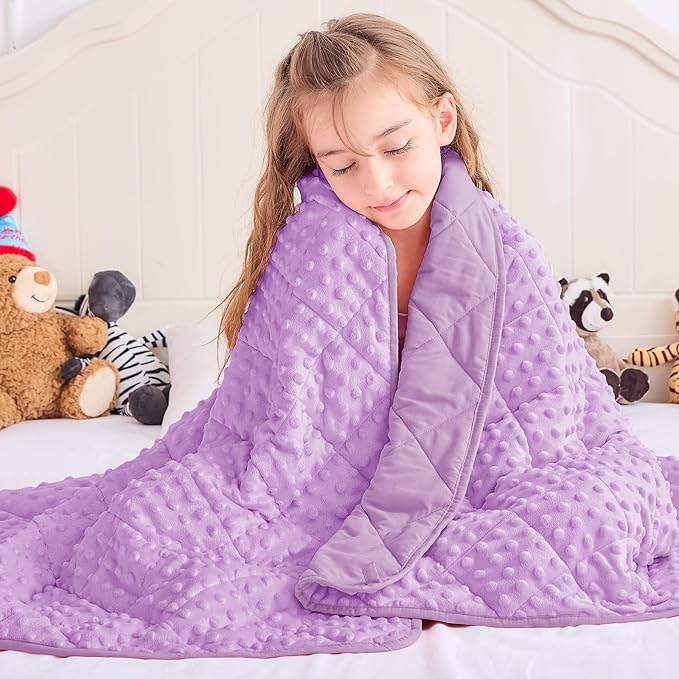 yescool Weighted Blanket 3 lb Light Purple Small Weighted Lap Blanket for Boys and Girls, Cooling Weighted Throw Blankets Minky Heavy Blankets, for 20-45lbs, 36 * 48in