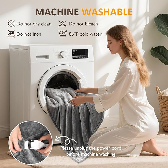 SUNVIVI Heated Blanket Queen Size, Electric Throw Dual Control, 5 Years Warranty, 10 Heat Settings, 12 Hours Auto Off, Soft Flannel and Sherpa, Machine Washable, ETL Certified, Grey, 84x90 Inch