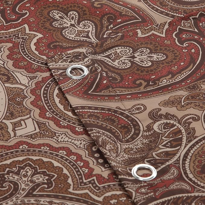Extra Long Fabric Shower Curtain, Reddish Brown Damask Paisley Print Shower Curtains for Bathroom, 72" W x 84" H