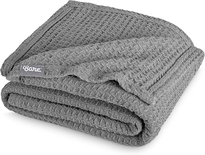 Bare Home Grey Waffle Blanket, 108Wx90L, 100% Cotton, Soft & Breathable Throw for All Seasons, Lightweight Blanket, Perfect for Layering Bed, Sofa & Couch (King/Cal King, Grey)