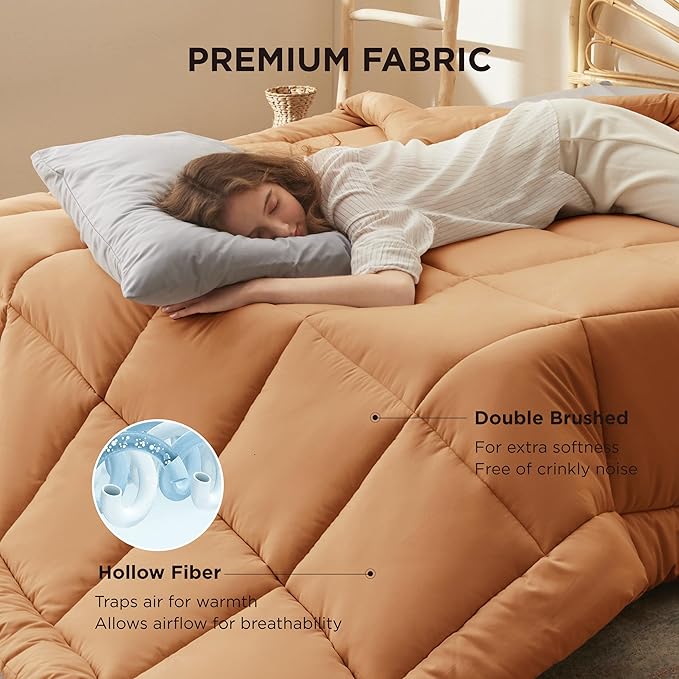 Bedsure Comforter Duvet Insert - Quilted Comforters Oversized King Size, All Season Duvet, GentleSoft Down Alternative Bedding, with 8 Tabs, Gifts for Women, Burnt Orange, Oversized King 116x98 Inche