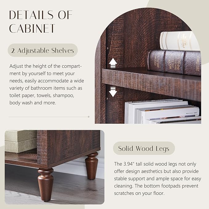 76" Tall Arched Bathroom Storage Cabinet, 5 Tiers Narrow Farmhouse Arched Cabinet w/Adjustable Shelves, Modern Wooden Storage Cabinet for Bathroom, Living Room, Entryway, Study Room (Brown)