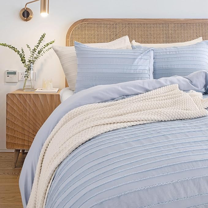 NEXHOME PRO Duvet Cover King Size, Blue 3 Pieces Boho Tufted Duvet Cover Set, Soft and Lightweight Microfiber Comforter Cover Set for All Season (Blue King, 104 x 90)-No Comforter