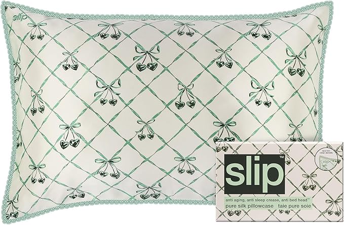 slip Queen Silk Pillowcase – Wintergreen Limited Edition with Lace Trim – 100% Pure Mulberry Slipsilk™ – Anti-Aging, Anti-Frizz, Anti-BedHead
