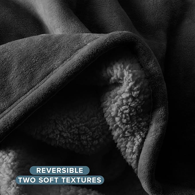 Bare Home Sherpa Fleece Blanket - Twin/Twin Extra Long - Blanket for Bed, Sofa, and Couch - Warm & Lightweight - Fluffy & Soft - Reversible (Twin/Twin XL, Black with Black Sherpa)