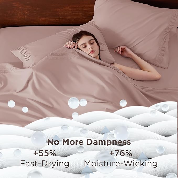 Bedsure Deep Pocket King Sheet Set - Fits Mattresses Up to 21 Inches Thick - 4 Piece GentleSoft Bed Sheets, Moisture Wicking, Soft & Cooling Bedsheet & Pillowcases, Easy & Secure Fit, Dusty Pink