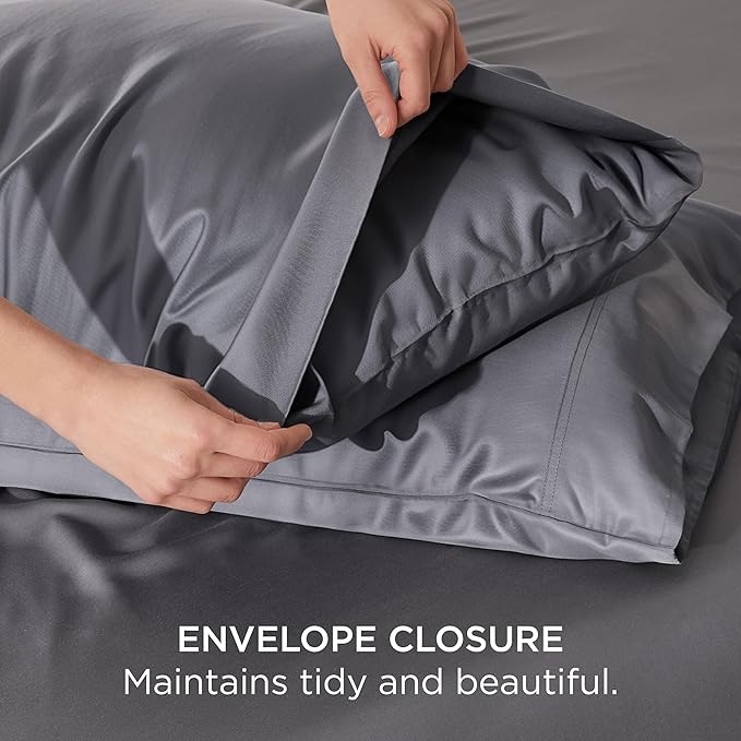 Bedsure Pillow Cases Standard Size, Cooling Pillow Cases, Rayon Derived from Bamboo Dark Grey Pillowcases Standard Set of 2, Breathable & Soft Bedding Pillow Cover with Envelope Closure, 20x26 Inches