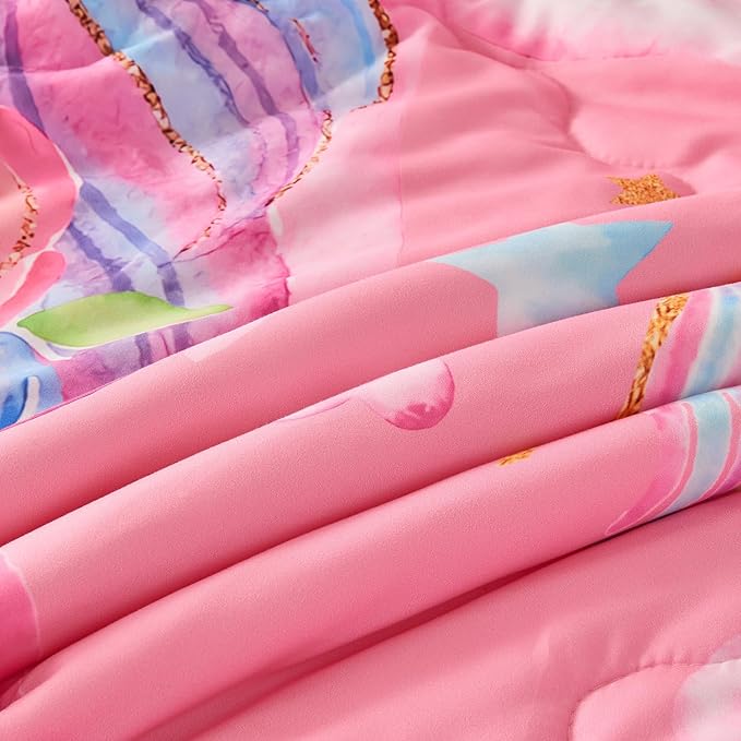 Wajade Pink Unicorn Comforter Set for Girls 7 Piece Cute Cartoon Bedding Set for Kids Queen Size as Birthday Gift with Comforter, Sheet Set, Pillowcase and Sham