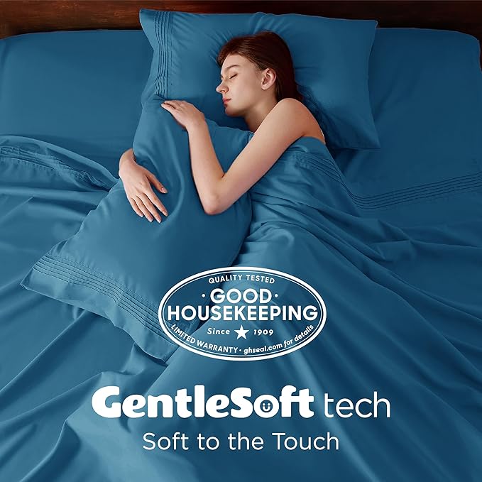 Bedsure Deep Pocket Twin Sheets Set - Fits Mattresses Up to 21 Inches Thick -3 Piece GentleSoft Bed Sheets, Moisture Wicking, Soft & Cooling Bedsheet & Pillowcases, Easy & Secure Fit, Teal Blue